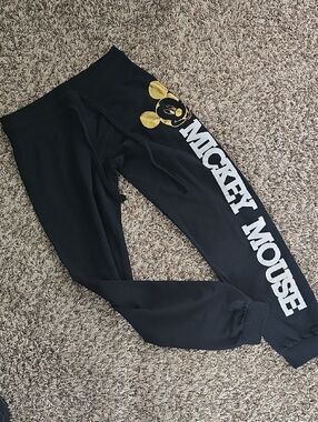 Disney Black Jogger Pants with Gold Mickey Accent